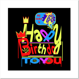 Happy Birthday Alphabet Letter (( A )) Dazzling Creative Design Posters and Art